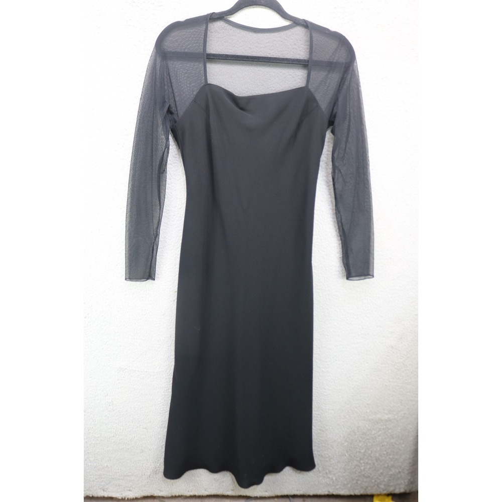Jones New York Black Mesh Sleeve Back Midi Dress-Size 8-Event-Goth-Witchy